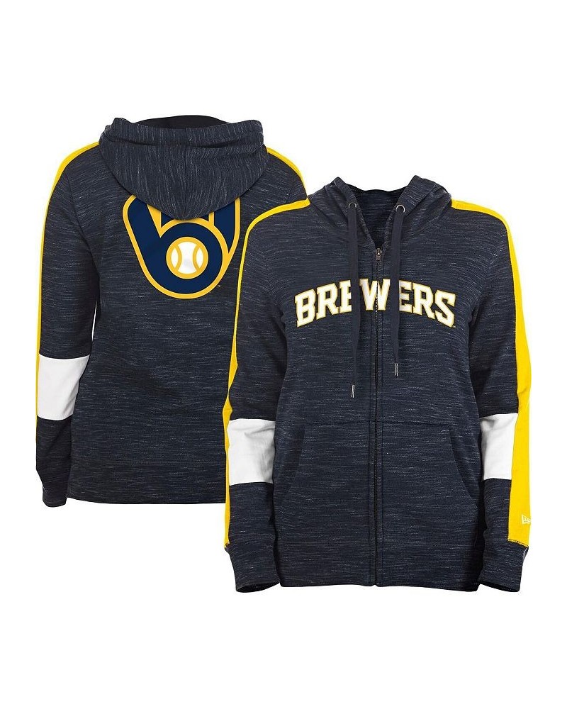 Women's Navy Milwaukee Brewers Colorblock Full-Zip Hoodie Navy $39.10 Sweatshirts