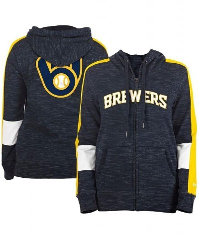 Women's Navy Milwaukee Brewers Colorblock Full-Zip Hoodie Navy $39.10 Sweatshirts