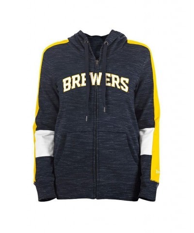 Women's Navy Milwaukee Brewers Colorblock Full-Zip Hoodie Navy $39.10 Sweatshirts