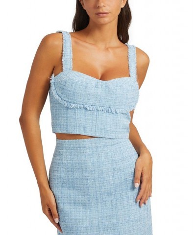 Women's Emily Tweed Cropped Bustier Top Blue $39.16 Tops