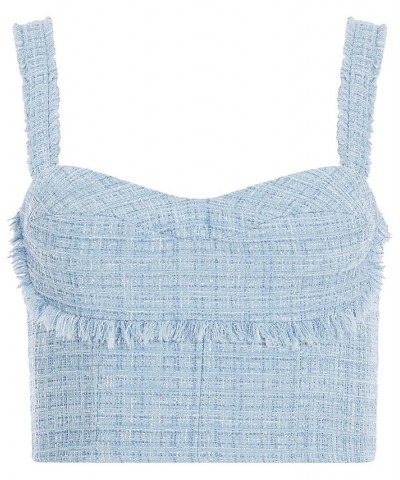 Women's Emily Tweed Cropped Bustier Top Blue $39.16 Tops