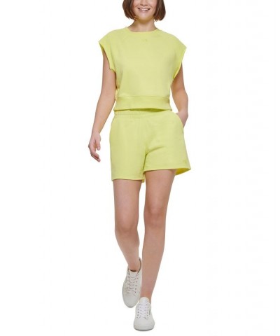 Women's Ribbed-Trim Cap-Sleeve Pullover Sweatshirt Yellow $20.85 Tops