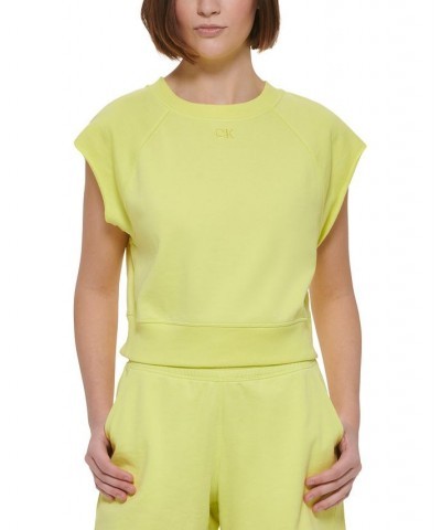 Women's Ribbed-Trim Cap-Sleeve Pullover Sweatshirt Yellow $20.85 Tops