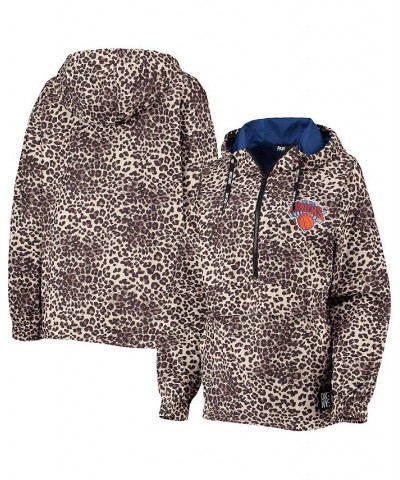Women's Leopard New York Knicks Gabriella Windbreaker Half-Zip Hoodie Leopard $55.20 Jackets