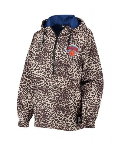 Women's Leopard New York Knicks Gabriella Windbreaker Half-Zip Hoodie Leopard $55.20 Jackets