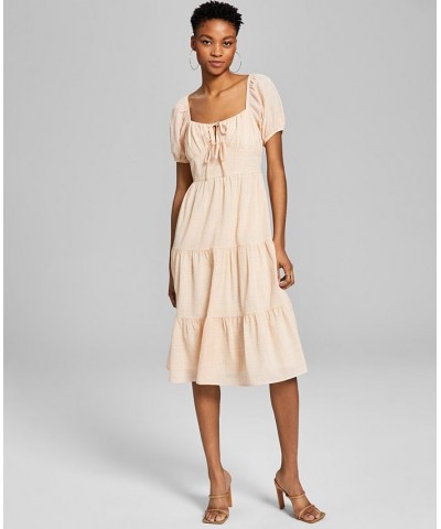Women's Milkmaid Tiered Midi Dress Brown $23.70 Dresses