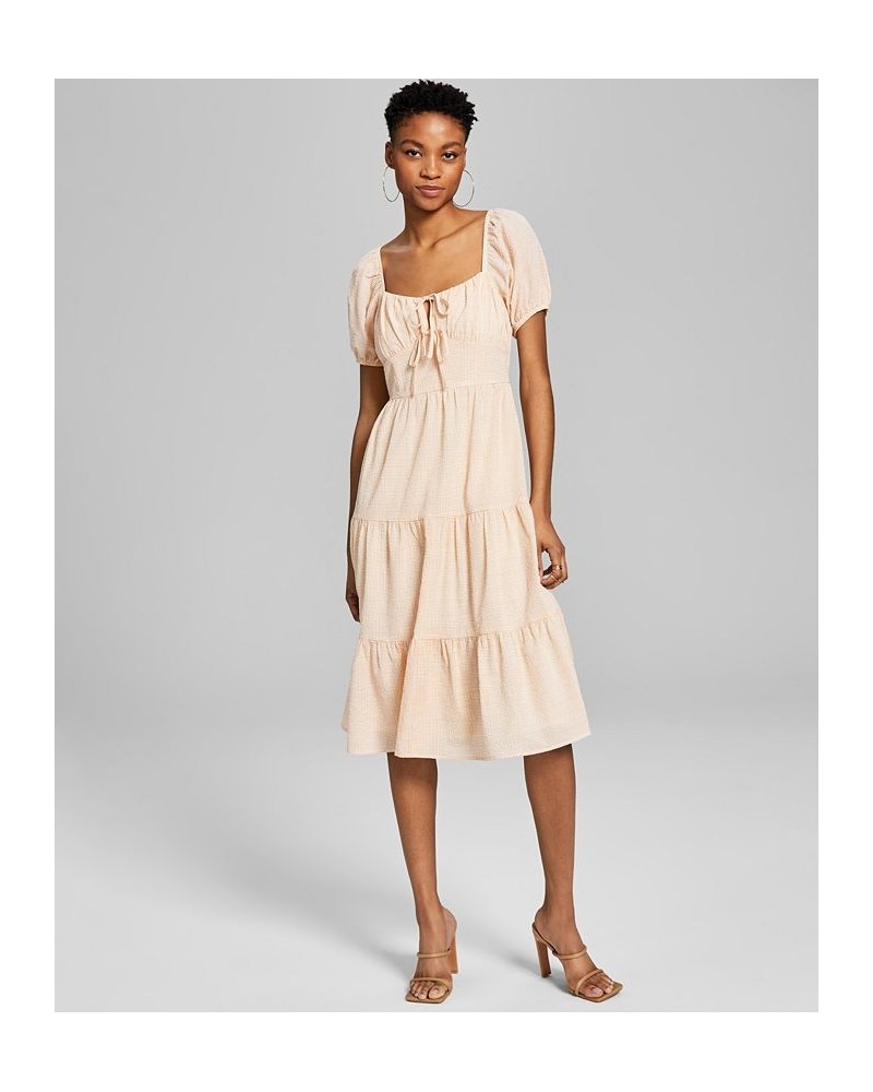 Women's Milkmaid Tiered Midi Dress Brown $23.70 Dresses