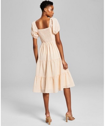 Women's Milkmaid Tiered Midi Dress Brown $23.70 Dresses