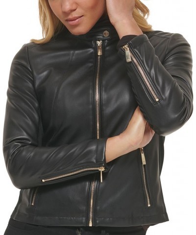 Women's Faux-Leather Zip-Front Moto Jacket Black $34.00 Coats