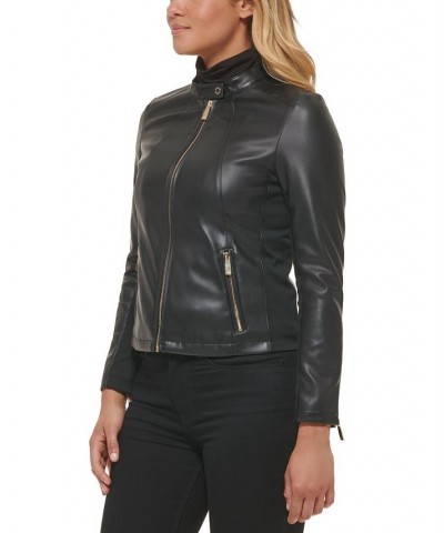 Women's Faux-Leather Zip-Front Moto Jacket Black $34.00 Coats