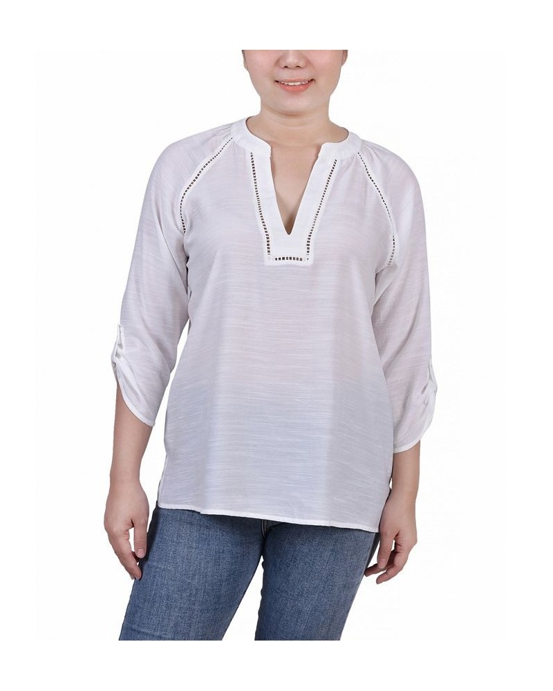 Petite Raglan Sleeve Split Neck Blouse White $13.76 Tops