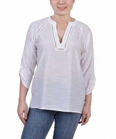 Petite Raglan Sleeve Split Neck Blouse White $13.76 Tops