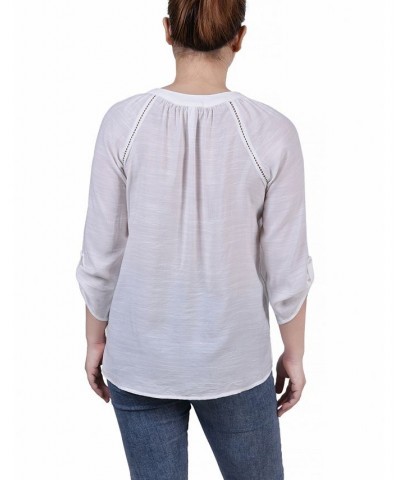 Petite Raglan Sleeve Split Neck Blouse White $13.76 Tops