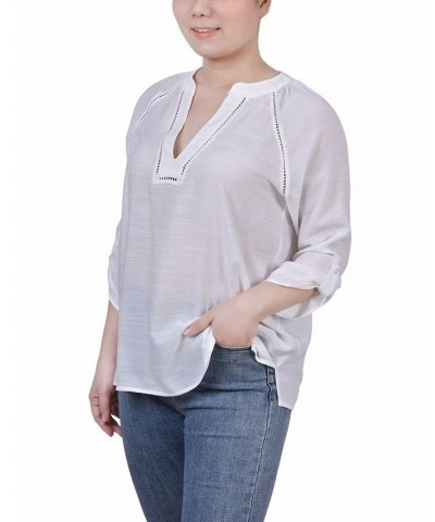 Petite Raglan Sleeve Split Neck Blouse White $13.76 Tops