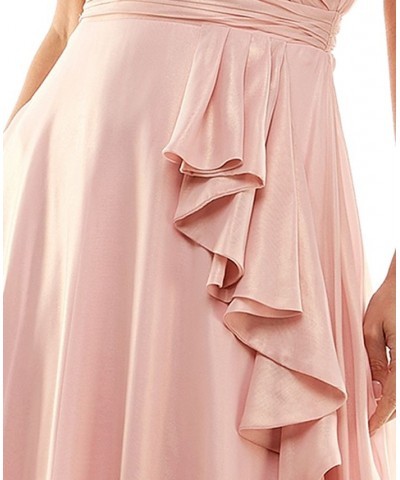 Juniors' Asymmetric Pleated Ruffled Gown Blush/gold $52.39 Dresses