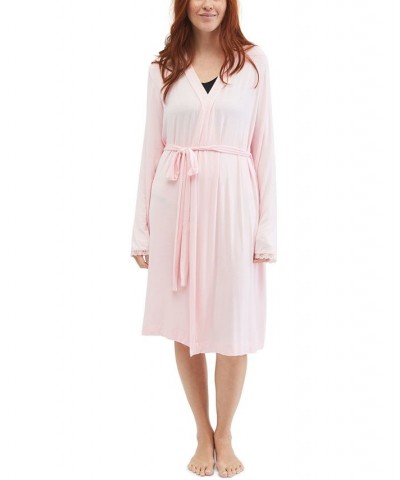 Bump In The Night Maternity Nursing Belted Robe Pink $27.14 Sleepwear
