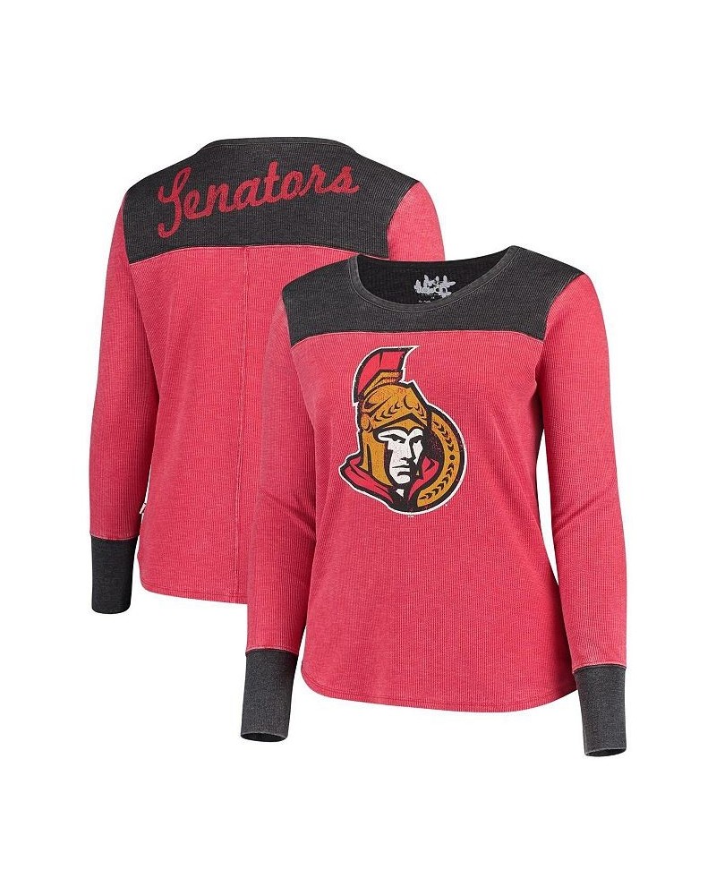 Women's Red and Black Ottawa Senators Plus Size Blindside Tri-Blend Long Sleeve Thermal T-shirt Red, Black $32.25 Tops