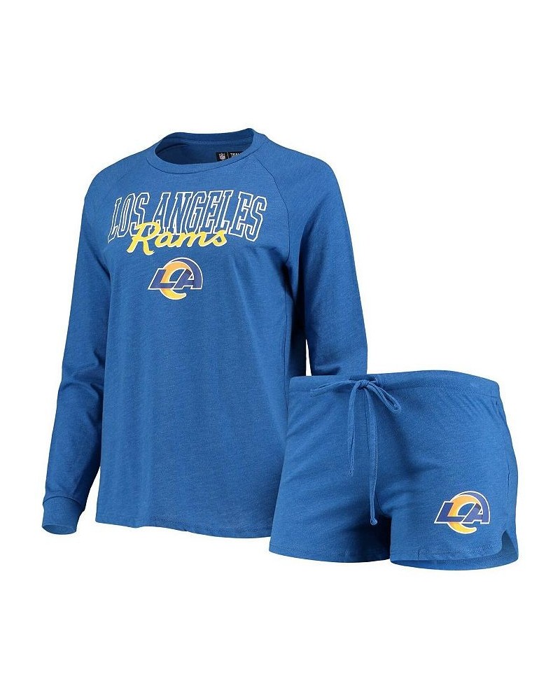 Women's Royal Los Angeles Rams Meter Knit Long Sleeve Raglan Top and Shorts Sleep Set Royal $28.00 Pajama