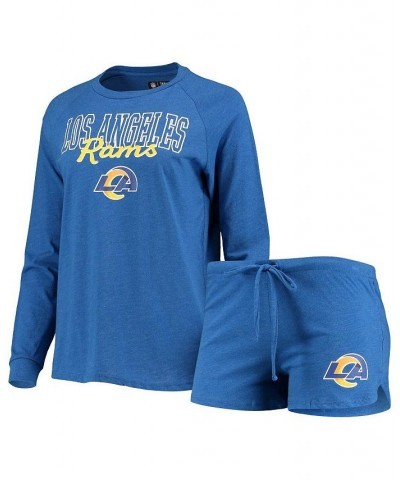 Women's Royal Los Angeles Rams Meter Knit Long Sleeve Raglan Top and Shorts Sleep Set Royal $28.00 Pajama