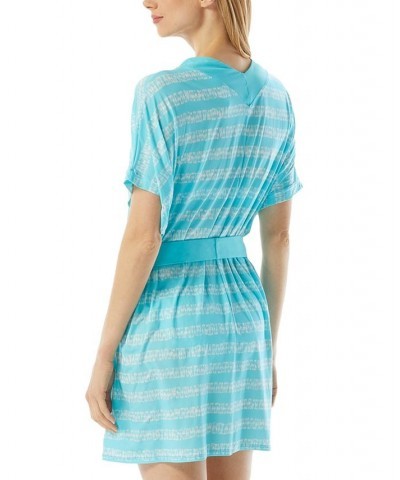 Women's V-Neck Belted Tunic Cover-Up Turquoise $31.44 Swimsuits