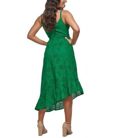 Women's Cotton Eyelet Asymmetric Midi Dress Green $67.62 Dresses