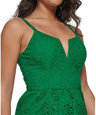 Women's Cotton Eyelet Asymmetric Midi Dress Green $67.62 Dresses