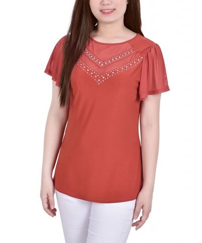 Women's Studded Top with Mesh Details Bossanova $12.71 Tops