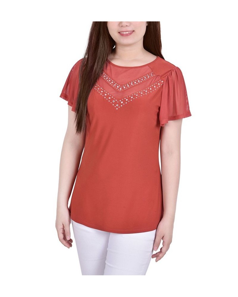 Women's Studded Top with Mesh Details Bossanova $12.71 Tops