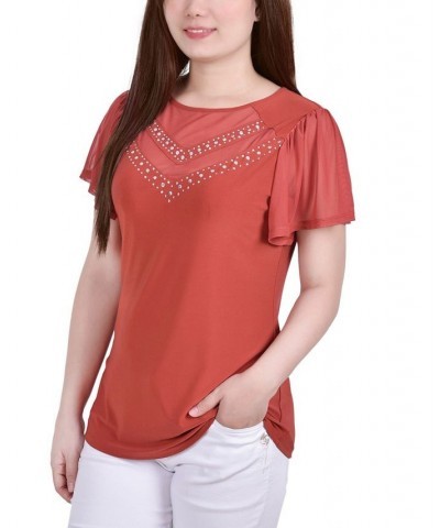 Women's Studded Top with Mesh Details Bossanova $12.71 Tops