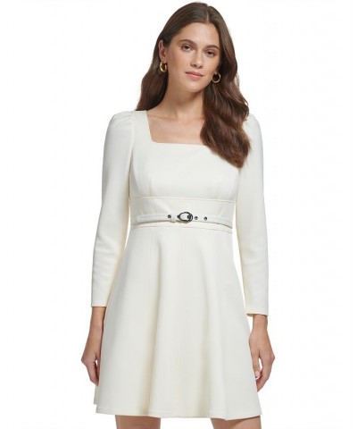 Petite Square-Neck Long-Sleeve Belted Dress Butter Cream $41.57 Dresses