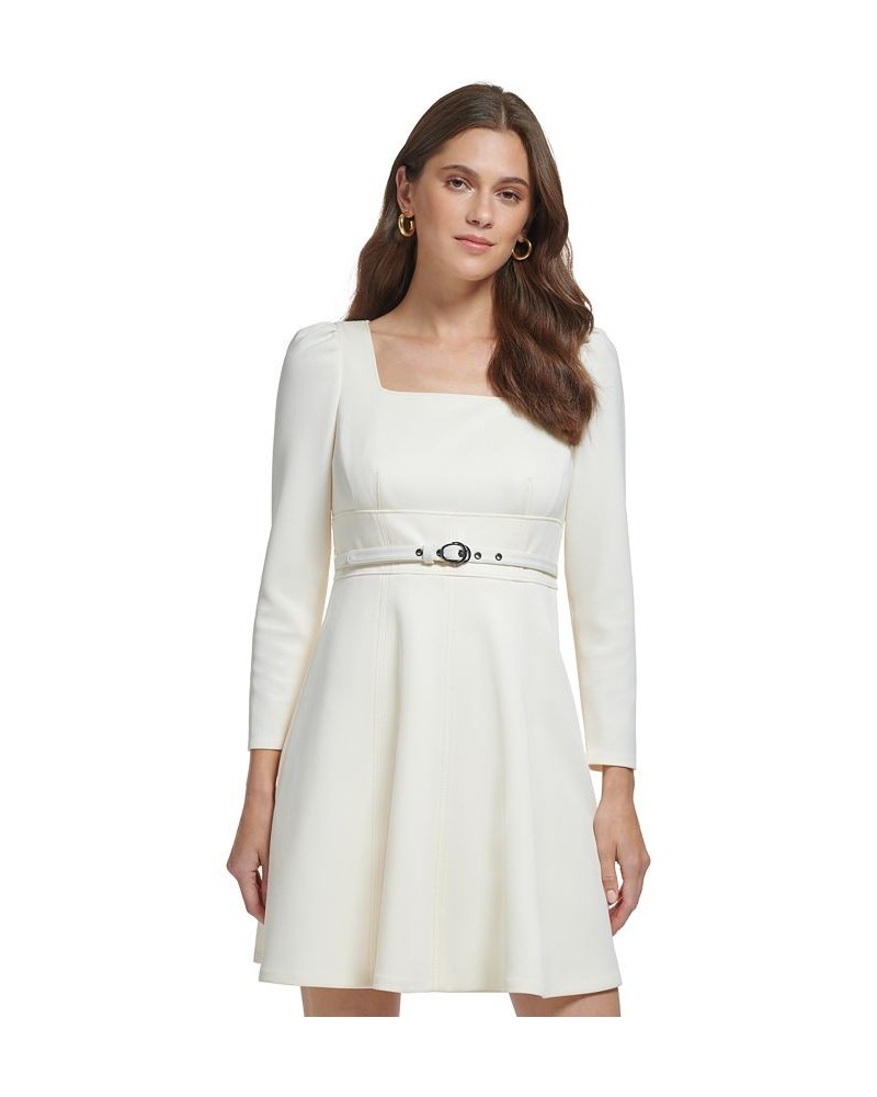 Petite Square-Neck Long-Sleeve Belted Dress Butter Cream $41.57 Dresses