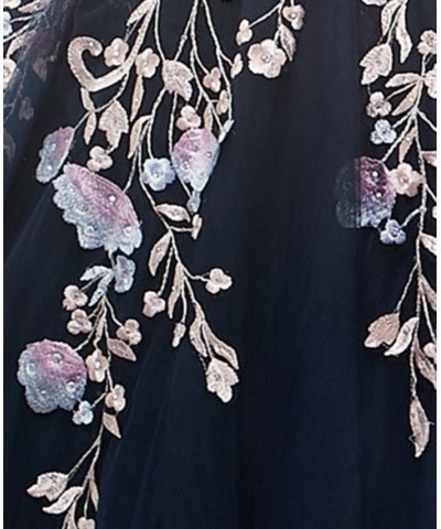 Juniors' Embellished Floral Ballgown Navy/pink $51.23 Dresses
