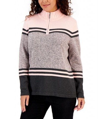 Women's Mapleton Half-Zip Cotton Sweater Pink $14.87 Sweaters