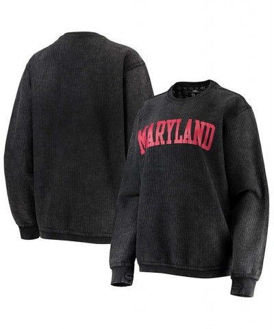 Women's Black Maryland Terrapins Comfy Cord Vintage-Like Wash Basic Arch Pullover Sweatshirt Black $41.59 Sweatshirts