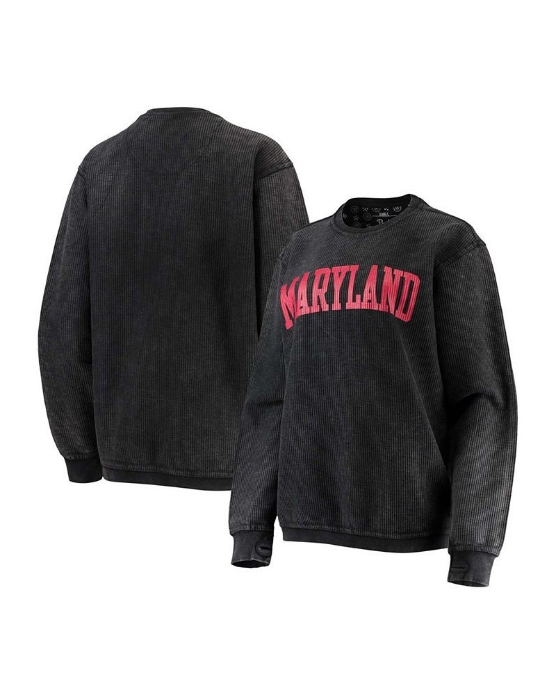 Women's Black Maryland Terrapins Comfy Cord Vintage-Like Wash Basic Arch Pullover Sweatshirt Black $41.59 Sweatshirts