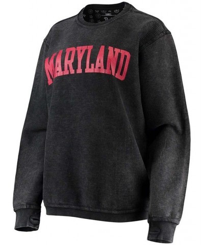 Women's Black Maryland Terrapins Comfy Cord Vintage-Like Wash Basic Arch Pullover Sweatshirt Black $41.59 Sweatshirts