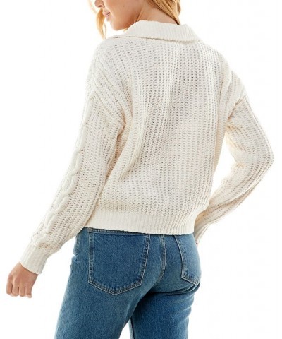 Juniors' Cable-Knit Polo-Collar Chenille Sweater White $13.02 Sweaters