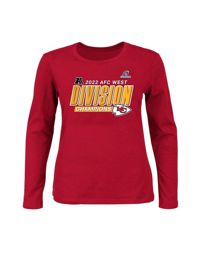 Women's Kansas City Chiefs 2022 AFC West Division Champions Divide and Conquer Plus Size Long Sleeve T-shirt Red $22.55 Tops