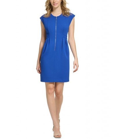 Women's Front-Zip Cap-Sleeve Sheath Dress Blue $67.68 Dresses