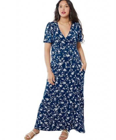 Women's Maternity Maxi Wrap Dress Navy Romantic Floral $67.62 Dresses
