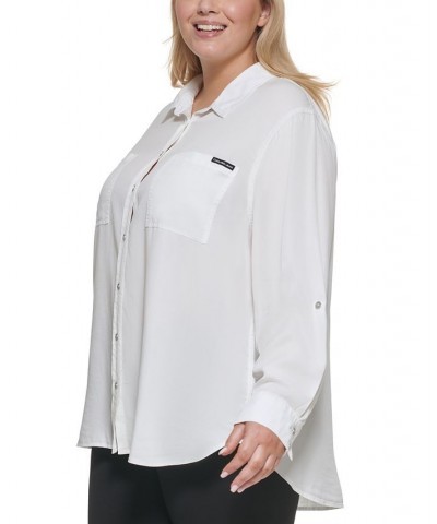 Trendy Plus Size Utility Shirt White $20.90 Tops