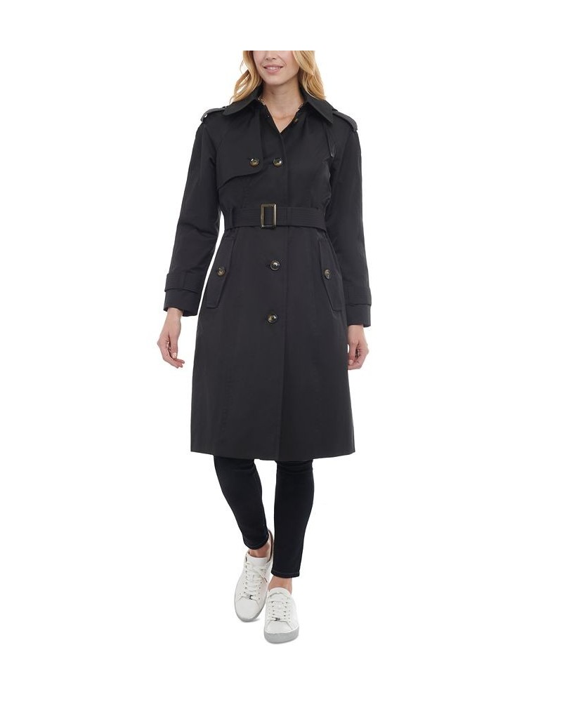 Women's Hooded Maxi Trench Coat Black $55.76 Coats