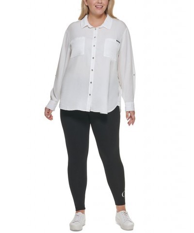 Trendy Plus Size Utility Shirt White $20.90 Tops