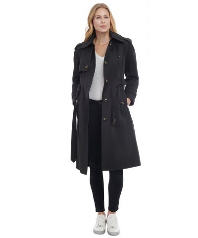Women's Hooded Maxi Trench Coat Black $55.76 Coats