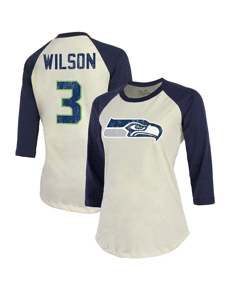 Women's Russell Wilson Cream Navy Seattle Seahawks Player Raglan Name Number 3/4 Sleeve T-shirt Cream, Navy $27.99 Tops