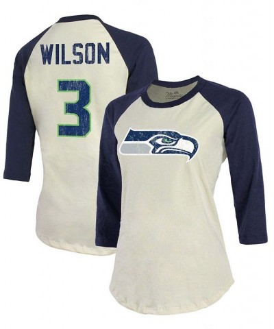 Women's Russell Wilson Cream Navy Seattle Seahawks Player Raglan Name Number 3/4 Sleeve T-shirt Cream, Navy $27.99 Tops