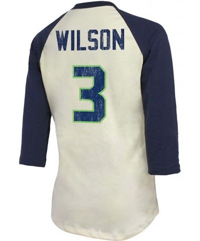 Women's Russell Wilson Cream Navy Seattle Seahawks Player Raglan Name Number 3/4 Sleeve T-shirt Cream, Navy $27.99 Tops