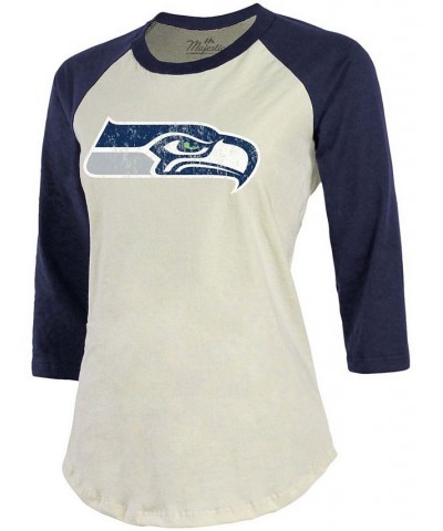 Women's Russell Wilson Cream Navy Seattle Seahawks Player Raglan Name Number 3/4 Sleeve T-shirt Cream, Navy $27.99 Tops