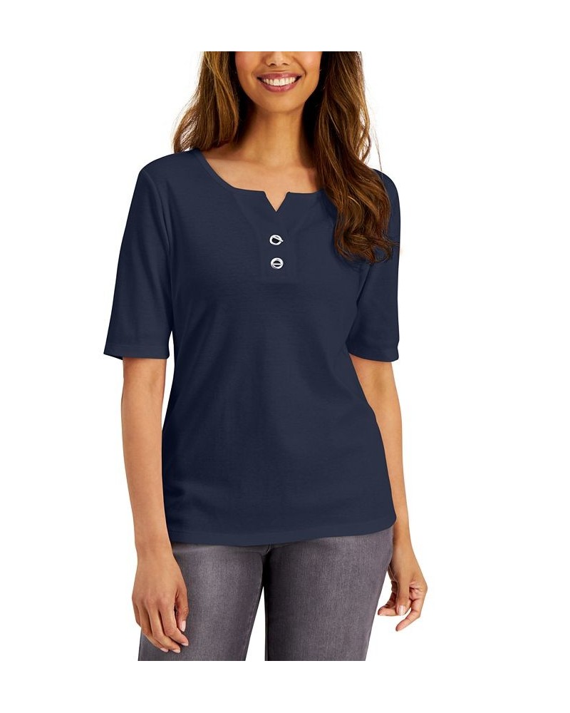 Cotton Toggle-Button Top Intrepid Blue $11.96 Tops