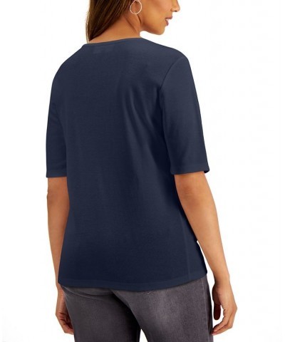 Cotton Toggle-Button Top Intrepid Blue $11.96 Tops